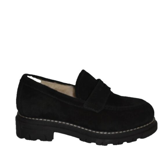 New! LA CANADIENNE DEVIN SHEARLING-LINED SUEDE LOAFER Size...